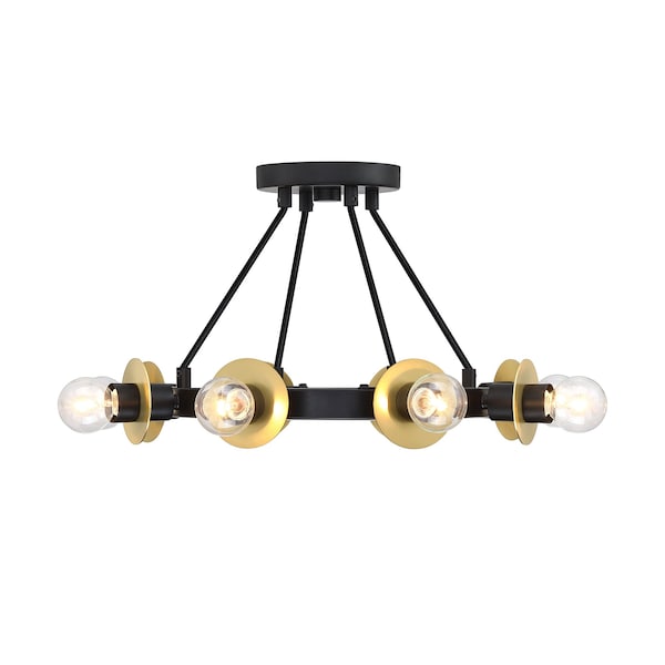Designers Fountain Harmoni 16 in. 8-Light Matte Black Industrial Semi Flush Mount with Brushed Gold Accents D313C-SF-MB - main